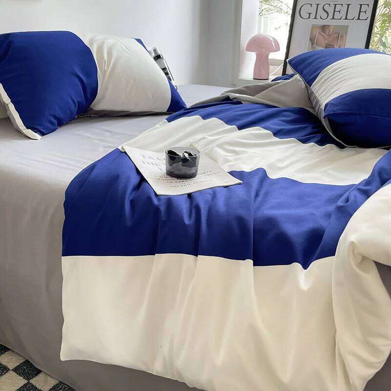 Linen Sheets Stripes Dots Duvet Set Cover Bed Sheet Quilt Queen Size INS Blogger Comforter Sets H260311
