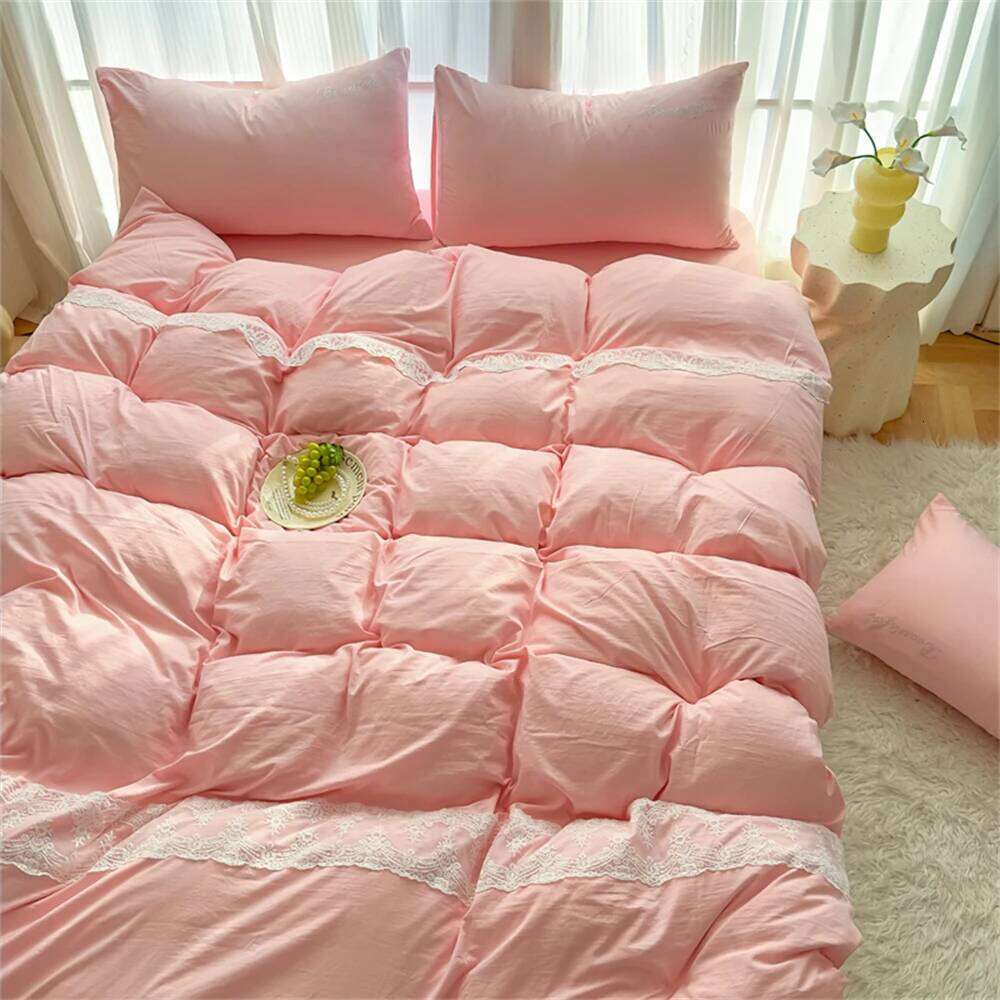 Solid Color Class A Wash Cotton Bedding Duvet with Bed Sheet Queen King Size Quilt Cover Soft Comforter Four Piece Set H260311