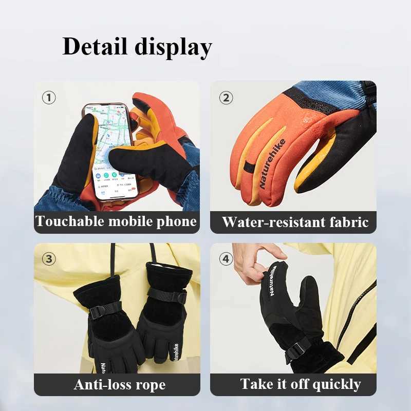 Naturehike Waterproof Five-finger Ski Gloves 2025 New Autumn And Winter Warm Outdoor Hiking Non-slip Touch Screen Gloves M260311