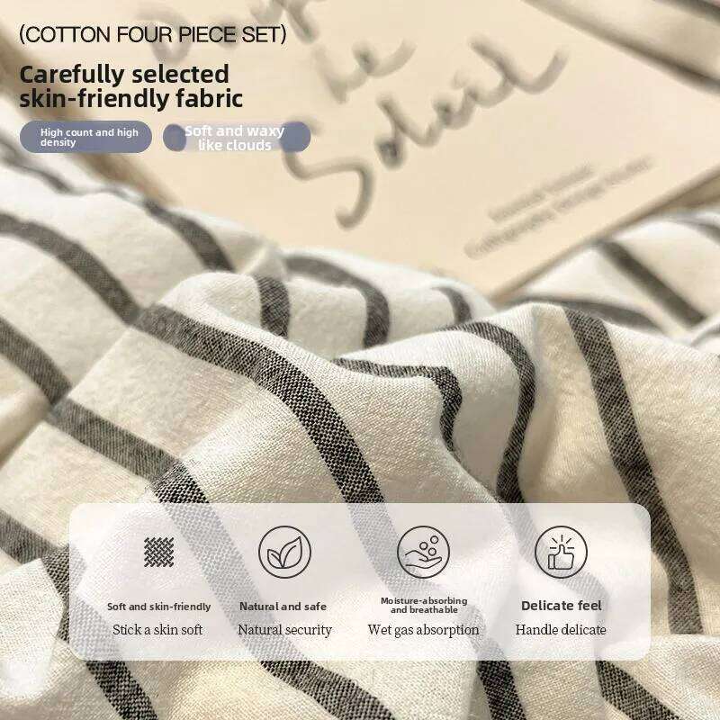 Linen Duvet Cover Set Sheets Comforter Sets Simple Striped Washed Cotton Bed Four-piece Bedding for All Seasons H260311