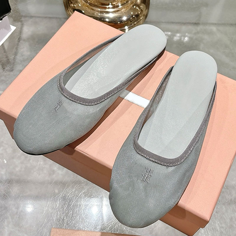 womens lightness Mesh fabric slippers iconic ballerina flats style Minimalist Exquisite mules 5R595 Rubber sole Mesh mules flat sandals