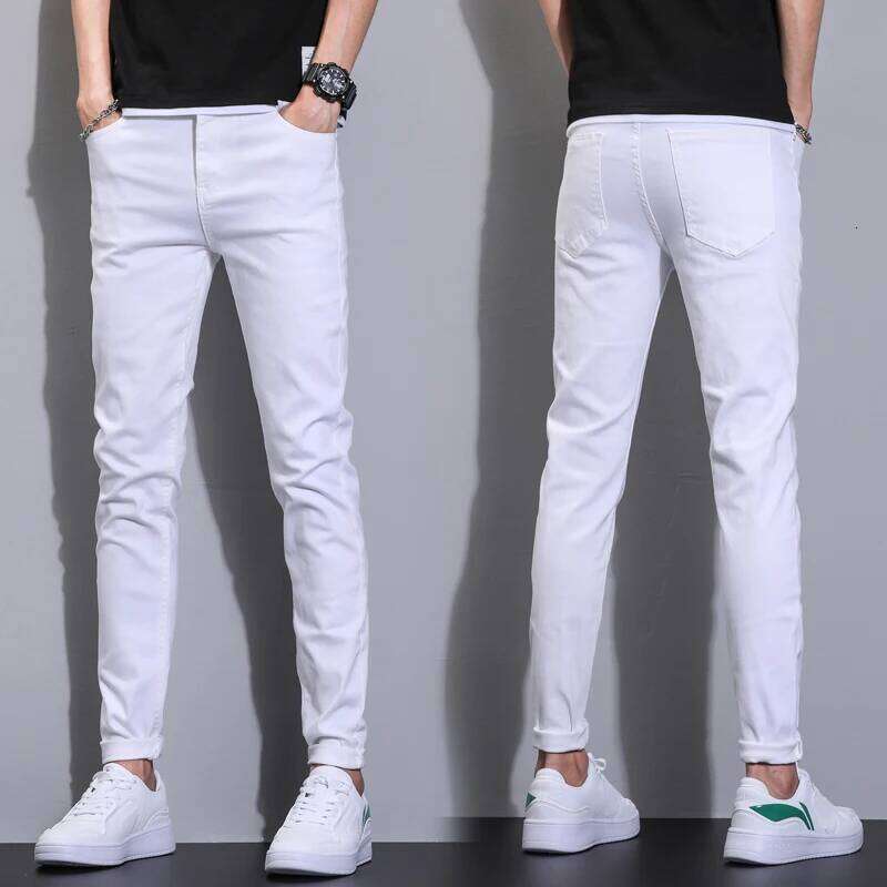 98% Cotton Men's Stretch Skinny Jeans Autumn Soft Cozy Slim Denim Trousers Korea Fashion Male Classic Casual Pants White Z260225