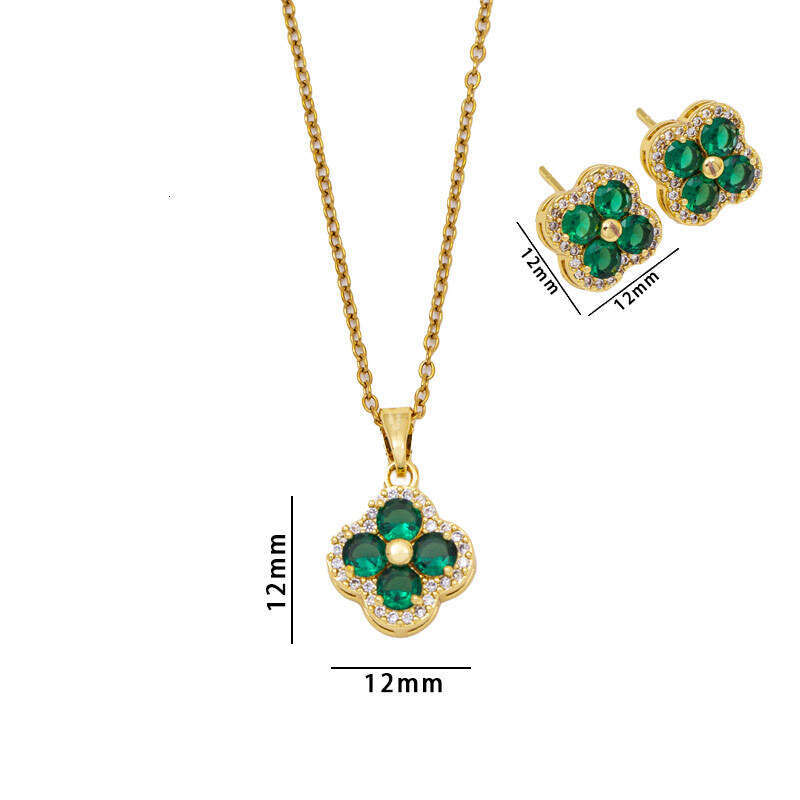 Clover Necklace for Women Jewelry Pendant Earrings Set Titanium Steel Clavicle Chain Light Luxury Zircon Inlaid Copper High End Elegant Jewelry