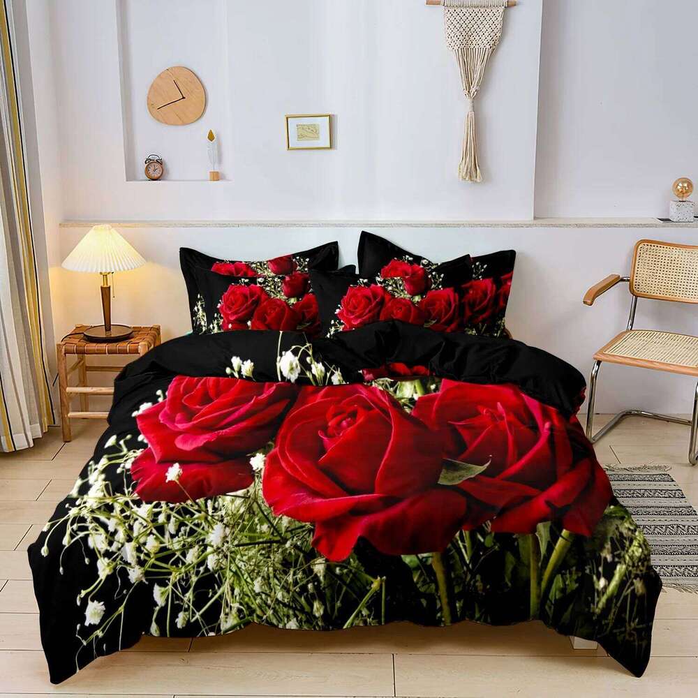 3pcs Imitation Rose Print Bedding Set Soft Comfortable Duvet Cover For Bedroom Guest Room Perfect for All Seasons H260311 - view 3