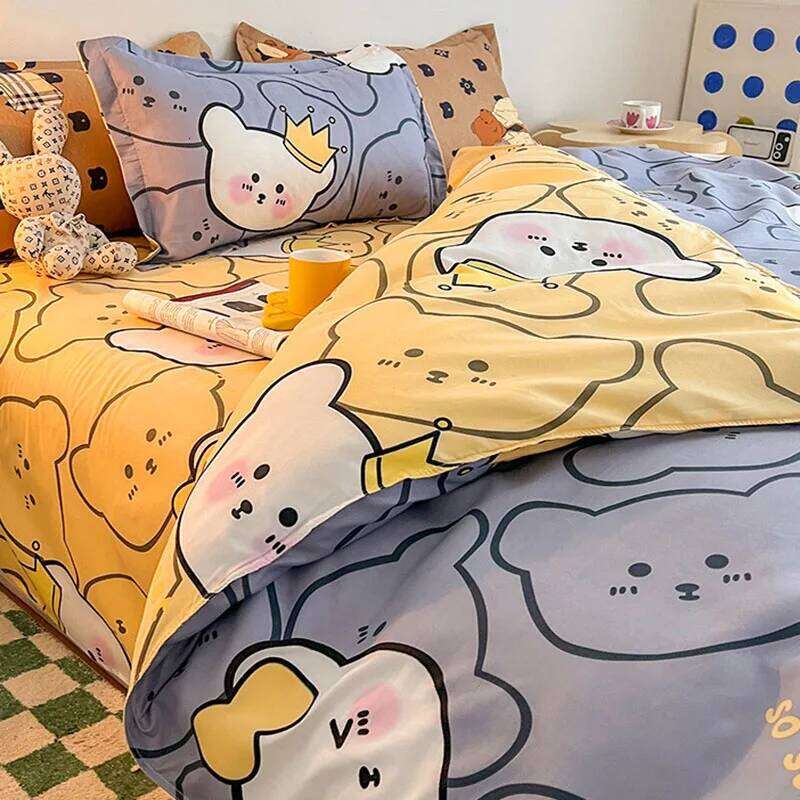 Summer Cartoon Printed Bedding Set Single Double Duvet Cover Kit for Students Adults Brushed Skin-Friendly Breathable Bed Linens H260311