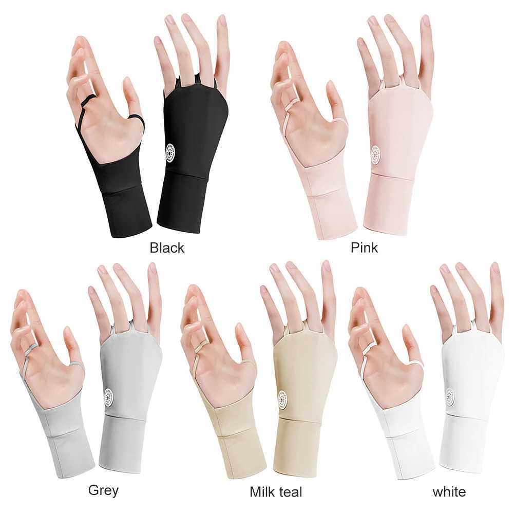 Women Protector Gloves Sun UV Cool Breathable Half Finger Glove Ice Silk Hollow Palm Elastic Sports Accessory for Outdoor M260311