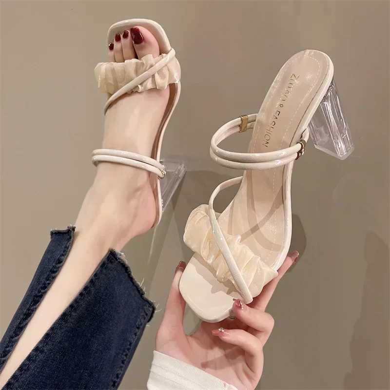 Womens Shoes One-line Chunky Heel Sandals 2025 Summer New Transparent Trend Fashion One-shoe Sandals for Women K260311