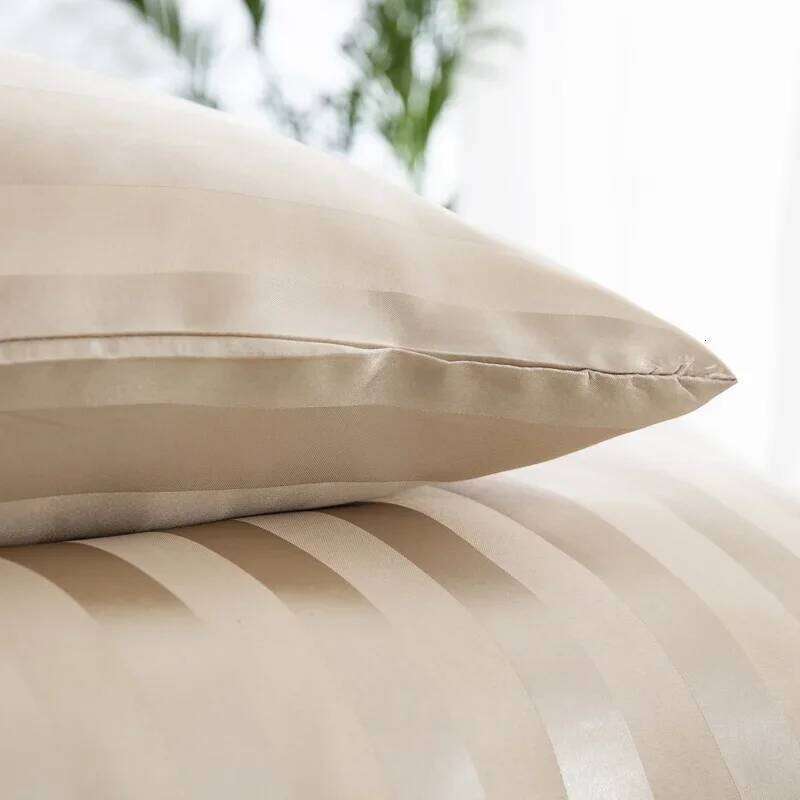 Satin Striped Twin/Full/Queen/King/Single/Double Size Set, Silky Like Khaki Stripe Duvet Cover Bedding Set H260311 - view 7