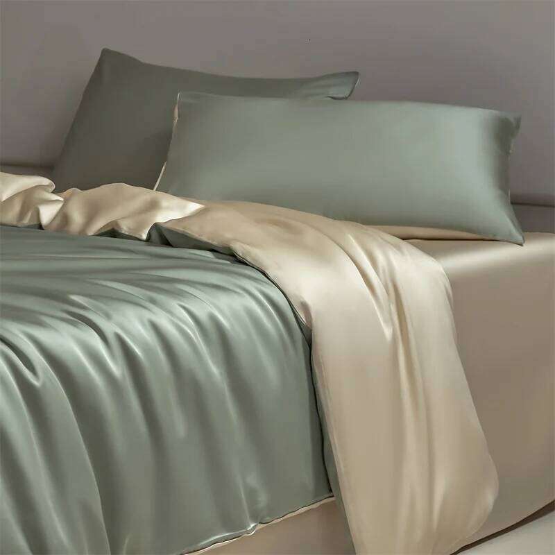 Four piece set of natural solid color bedding, ice silk smooth nude sleeping bedding H260311