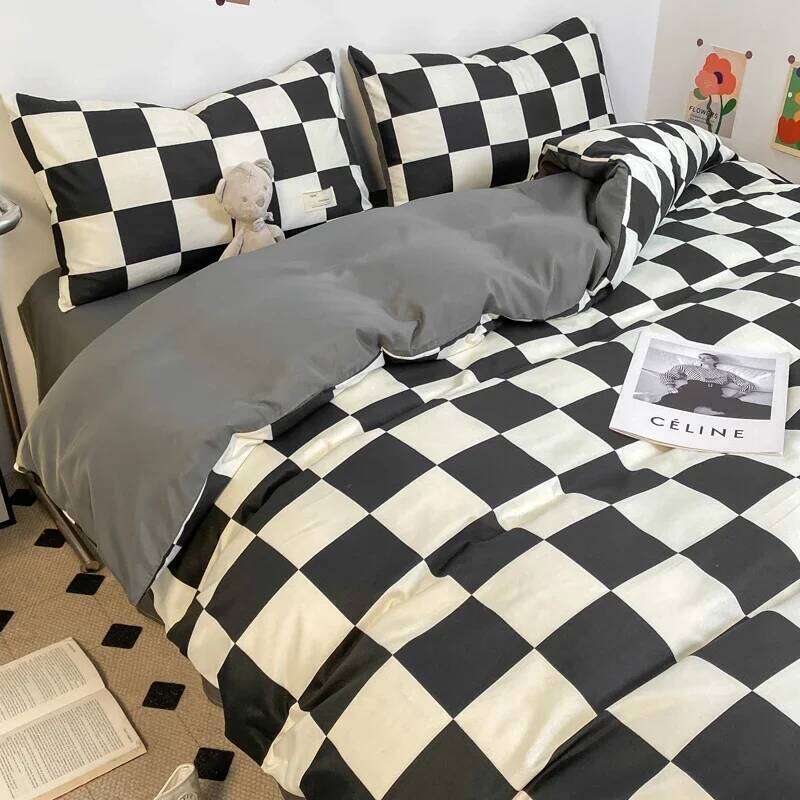 Black and White Plaid Duvet Full, Geometric Grid Bedding Set Soft Lattice Checkerd Comforter Cover with 2 Pillowcases H260311 - view 3