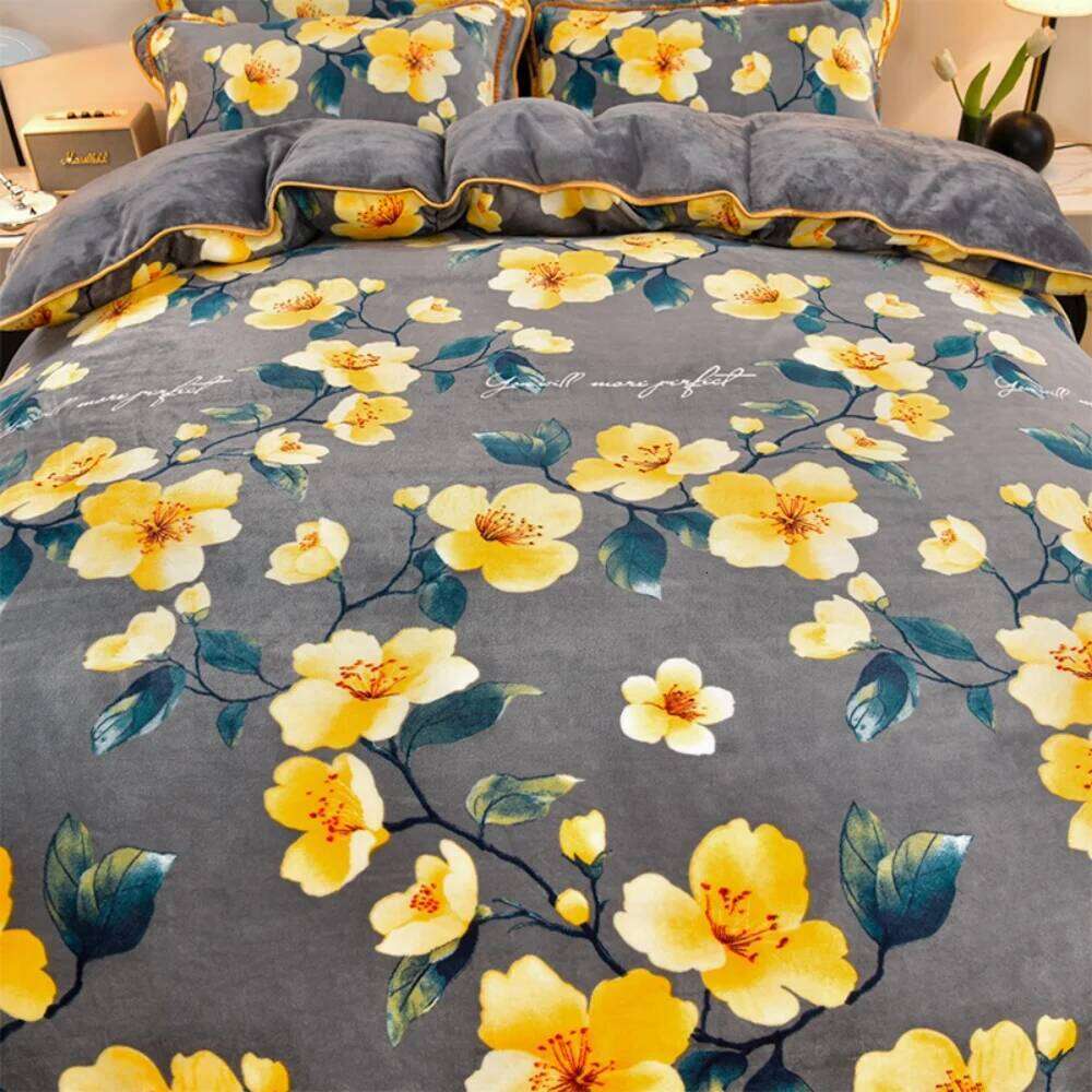 Milk Velvet Bedding Winter Thickened Class A Quilt Warm Fleece Anti-Static Duvet Cover Bed Sheet Four-Piece Set H260311 - view 5