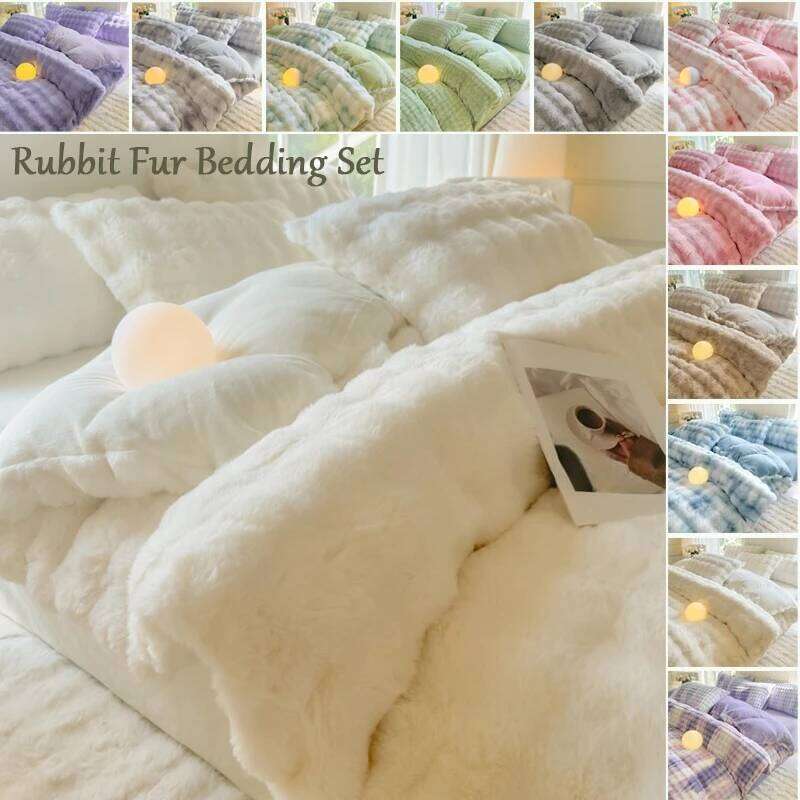 New Rabbit Fur Thickened Milk Velvet Duvet Cover Set Machine Washable Soft SkinFriendly Warm Bed Sheet for Home and Hotel H260311