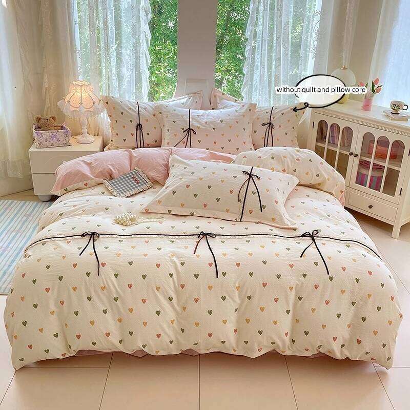 3pcs Korean style Duvet 1*Duvet Cover + 2*Pillowcase, Without Core, Cute bow Bedding Set H260311