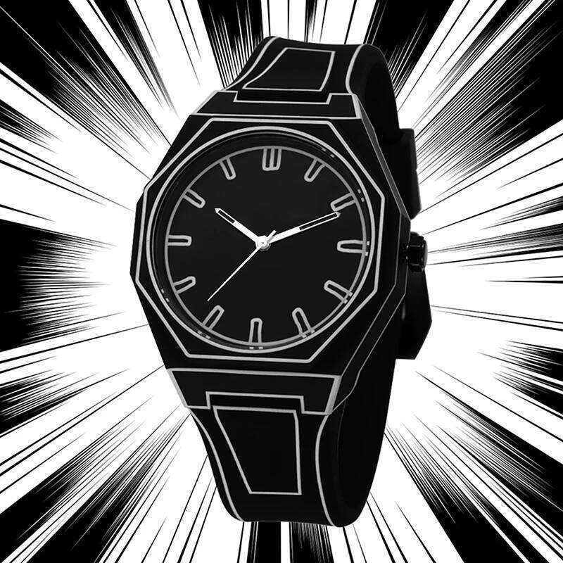 PINTIME New Men's Watches Black White Quartz Watch for Man Creativity 2D Comic Style Wristwatch Leisure Male Cool Clocks