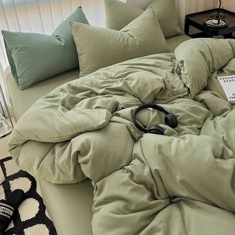 Minimalist Home Solid Color Bedding Set 3Pcs, 1 Duvet Cover, 2 Pillowcases, Super Soft Breathable, Machine Washable, Non-Fading H260311