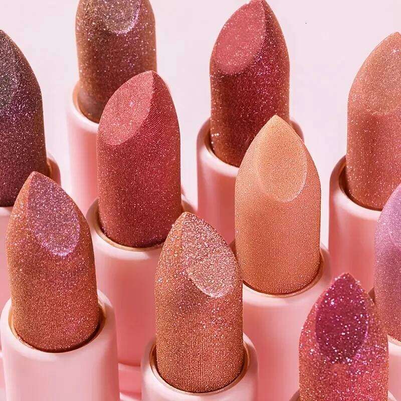 Waterproof Shimmer Lipstick, Pearlescent Long Lasting Lip Color, Moisturizing Plumping Lipstick for Glam Night Out W260311