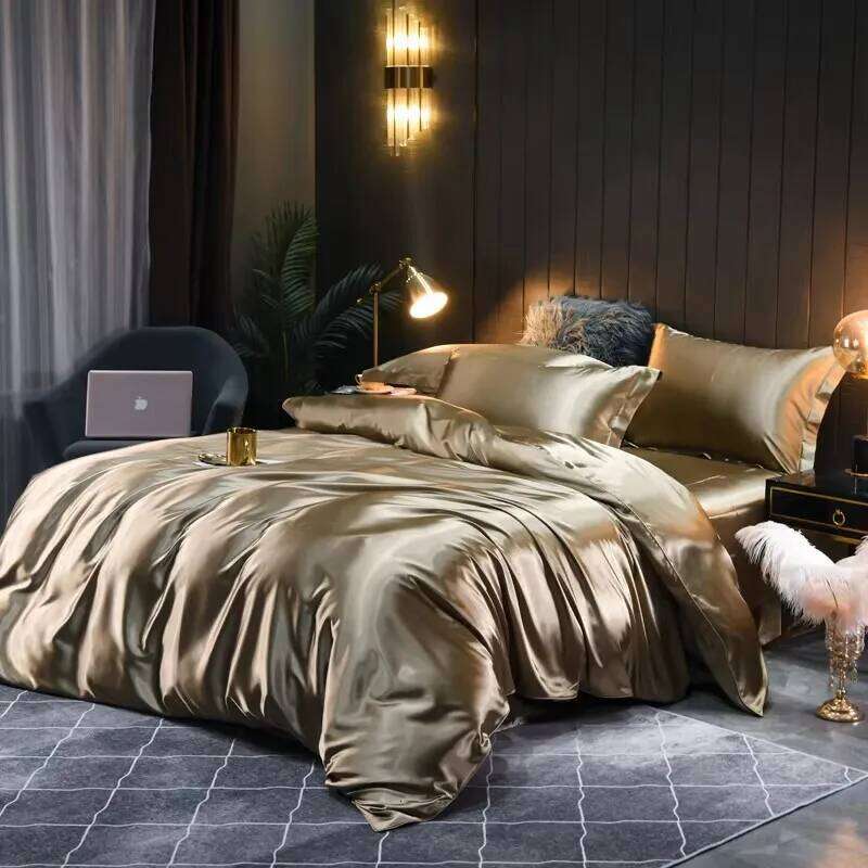 High End Bedding Solid Color Satin Duvet Set, Multi Size Bed Sheet Pillowcase Set 220x240cm. H260311