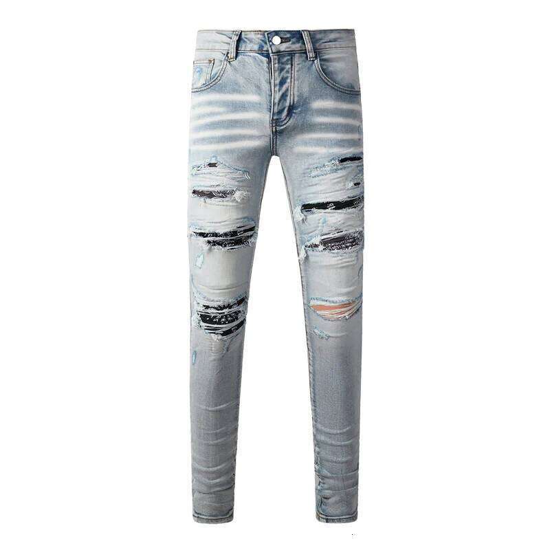 Y2k Fashion New Men's Quality Washed Nostalgic Perforated Light Blue Jeans High Street Hip Hop Brand Pants H Z260225