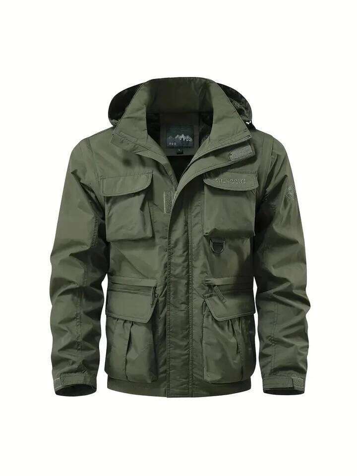 Detachable windproof sleeved hooded suitable for outdoor activities men's casual waterproof multi pocket jacket vest 26H0311
