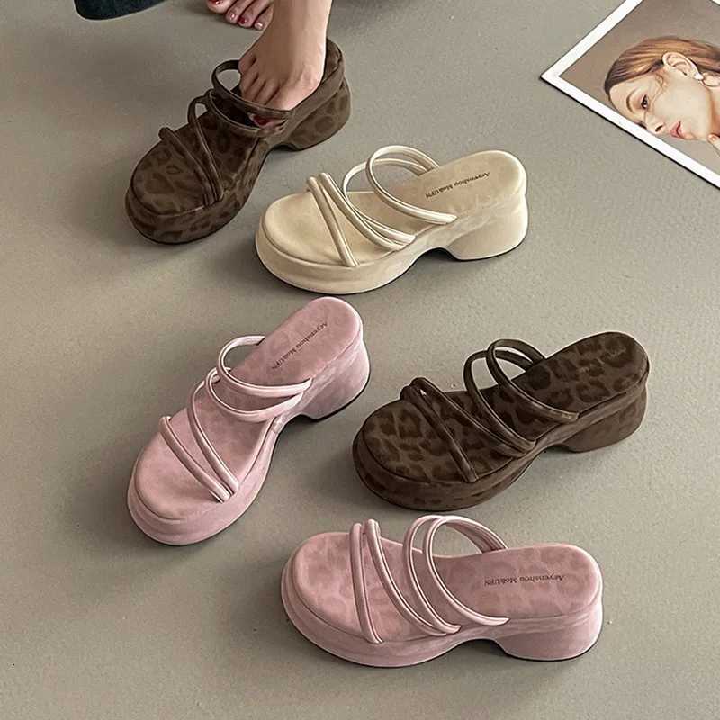 Summer Platform Heel Women Fashion Open Toe Narrow Band Slide Ladies Elegant Street Style Shoes Fashion Sandals Slides K260311