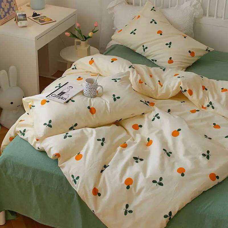 Ins Duvet Cover No Filler with Pillowcases Flat Sheet Floral Rabbit Cute In Stcok Summer Fall Home Decoration Beding Set H260311