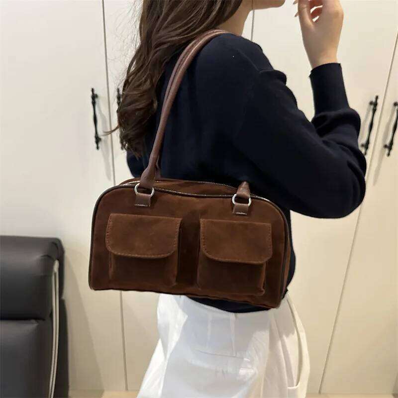 Autumn Vintage Suede Square Shoulder Bags for Women Casual Versatile Ladies Handbags Tote Large Capacity Female Underarm Bag XJ260311