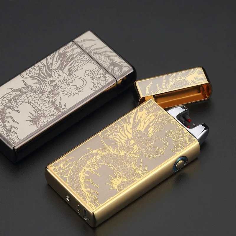 Double Arc Metal Lighter USB Rechargeable Outdoor Windproof Smoking Accessories High Power Flameless Lighters for Friend Gifts N260311