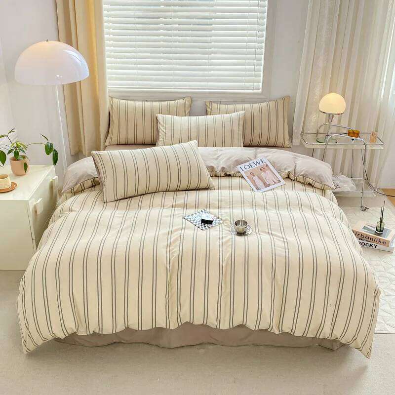 Stripe Bedding Set INS Style Twin Queen Size Duvet Cover Flat Sheet Pillowcase Bed Linen Kids Adult Comforter Sets Home Textile H260311