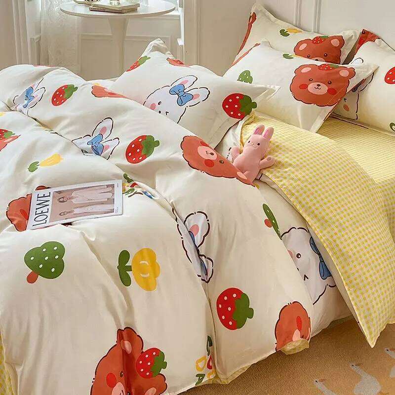 Cute Rabbit Bedding Set Ins Single Queen Size Duvet Cover No Filler Flat Sheet Pillowcase Kids Adult Home Hotel Bed Linens H260311