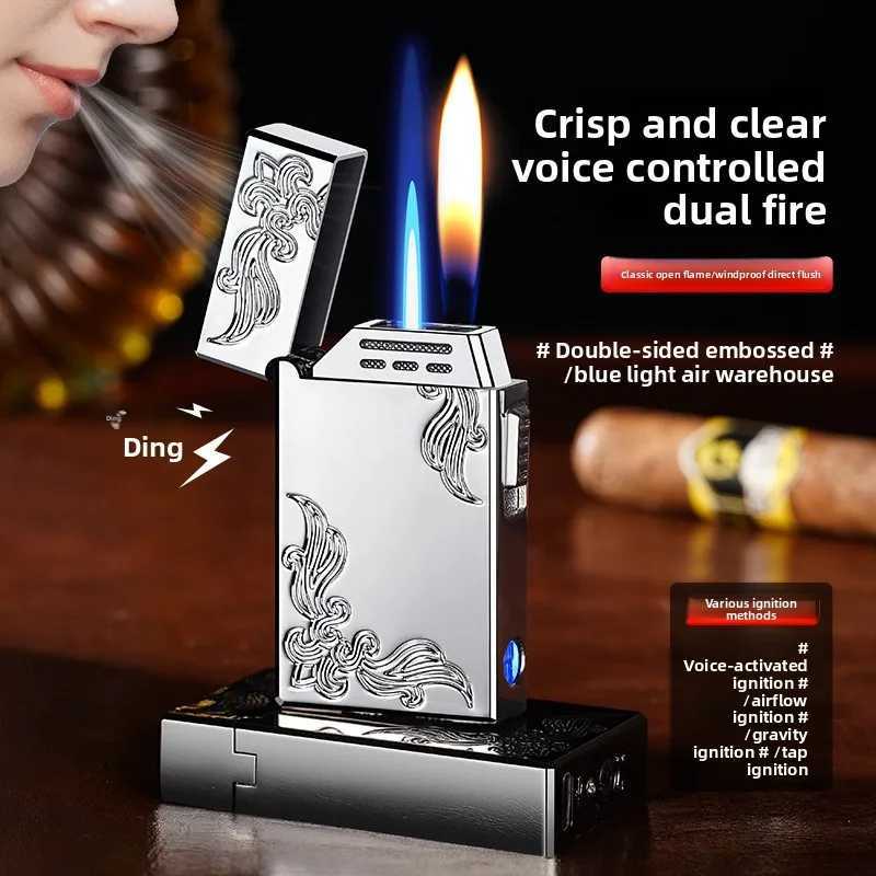 Butane Gas Lighter with Technology Windproof Metal Lighter Dual Fire Conversion Intelligent Inflatable Cigarette Lighter N260311