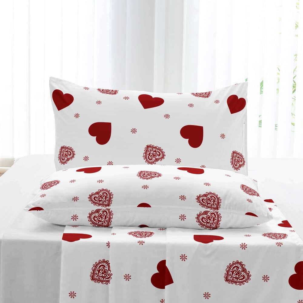 4pcs heart symbol brushed Fitted sheet+flat sheet+pillowcase set skin friendly breathable Queen Size Flat bed sheet Pillowcases H260311