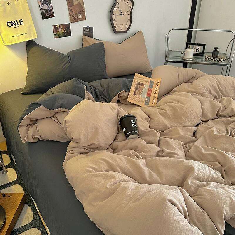 Washed Cotton Bedding with Pillowcase bed sheet Full Size Linen Duvet Cover Set Queen/King Double Single Bed H260311