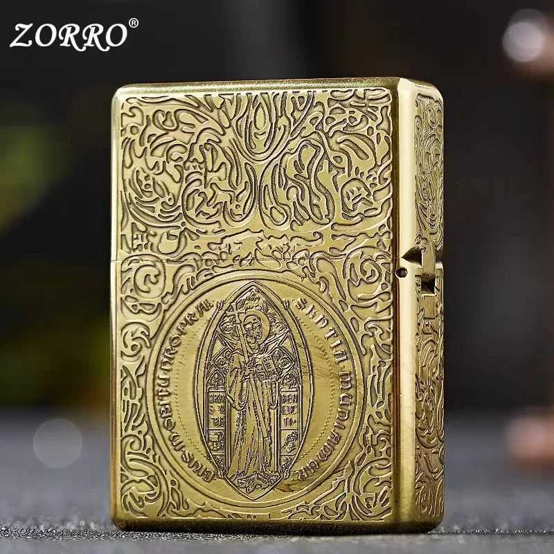 912 Retro High End Waterproof Sealed Armor Constantine Kerosen Lighter 3/5 Hinge Metal Petrol Lighter Mens Gift N2603111