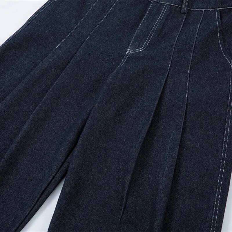 MirrordustPleated Baggy Men Loose Wide Leg Trousers Streetwear Harajuku Hip Hop Jeans Denim Pants Z260225