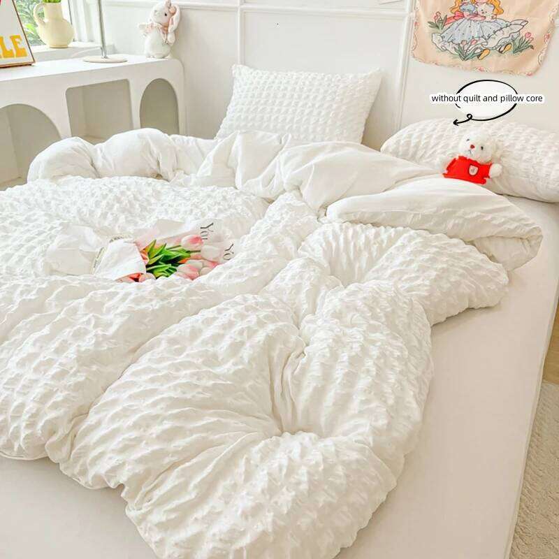 3pcs White seersucker Duvet 1*Duvet Cover + 2*Pillowcase, Without Core,pink Bedding Set H260311