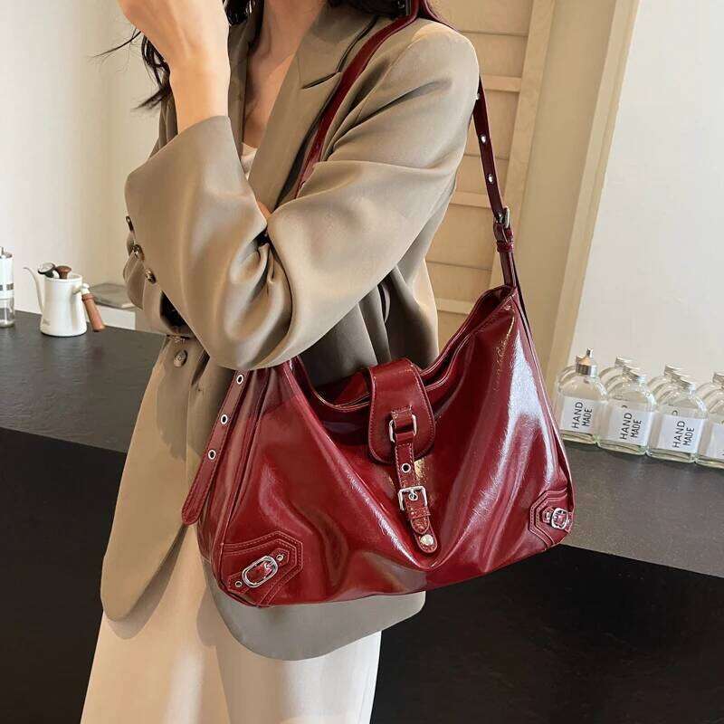 MOODS Retro Shoulder Bags For Women Glossy Soft PU Leather Belt Buckle Design Cross Body Hobo Bag 2024 Designer Handbags Luxury XJ260311
