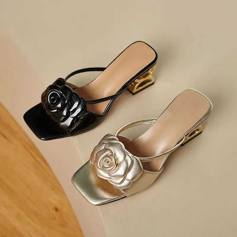 Women Shoes 2025 New Summer Fashion Flowers Black Beige Gold Dress Party Wedding Female Sandals Shoes Big Size 34-42 K260311