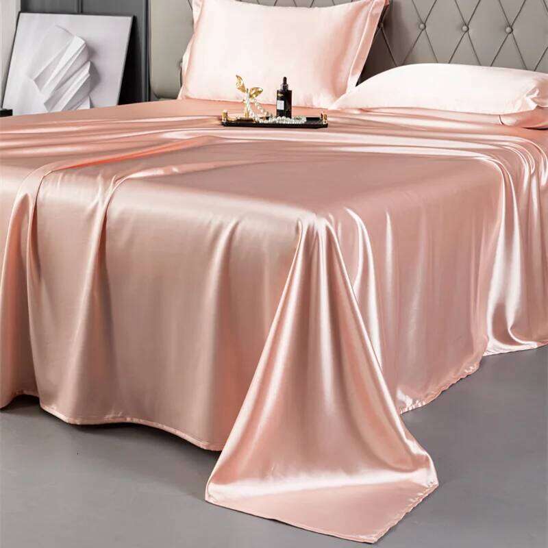 Natural Mulberry Silk Double Sheet Set Stain High-End King Size Bedsheet Sets Home Solid Color Soft Smooth Bed Cover H260311