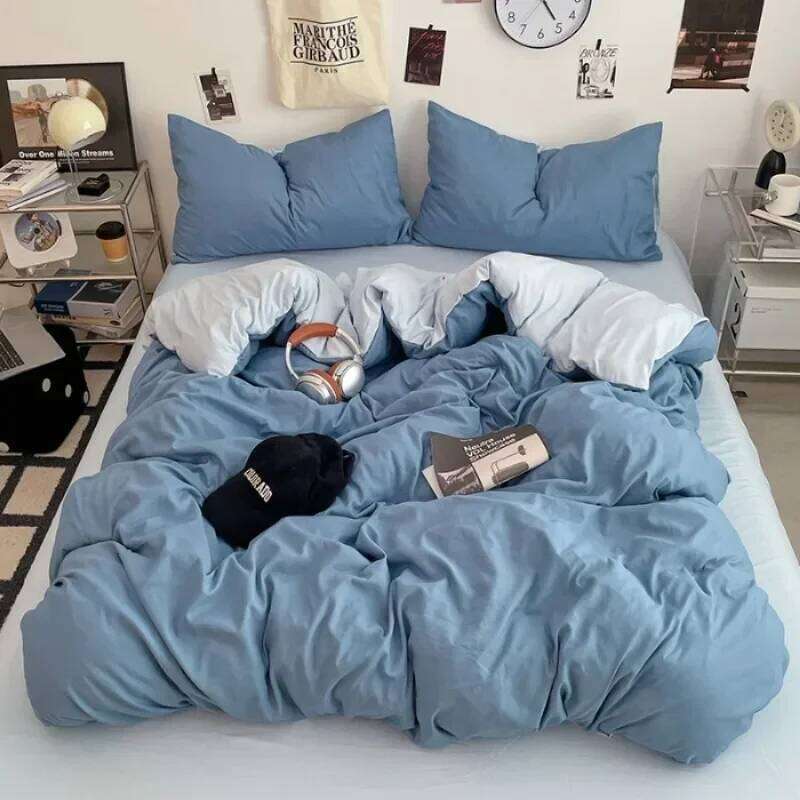 2025 new class A can sleep naked washed cotton solid color sheets student dormitory simple double-spell four-piece bedding H260311