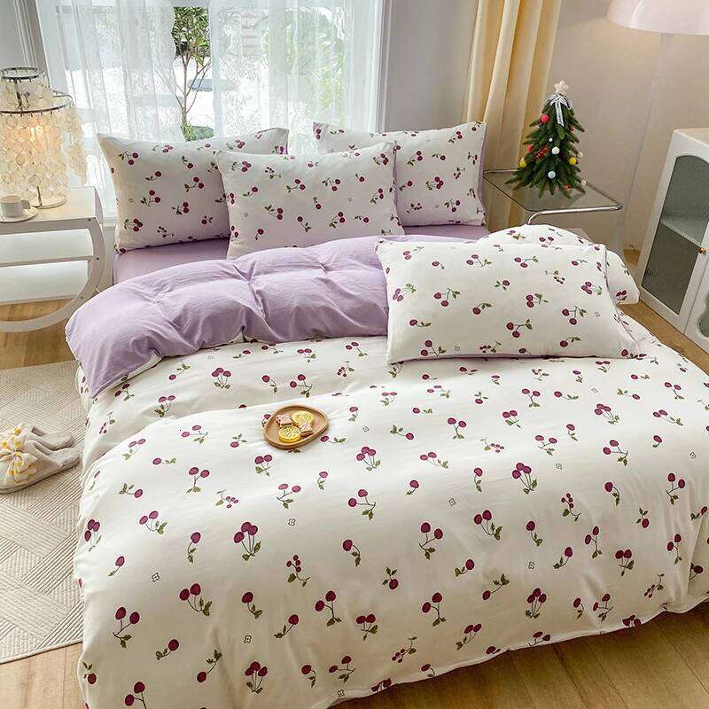 3-piece active printed plant set, one duvet cover and a pair of pillowcases no inner core, suitable for the bedroom H260311
