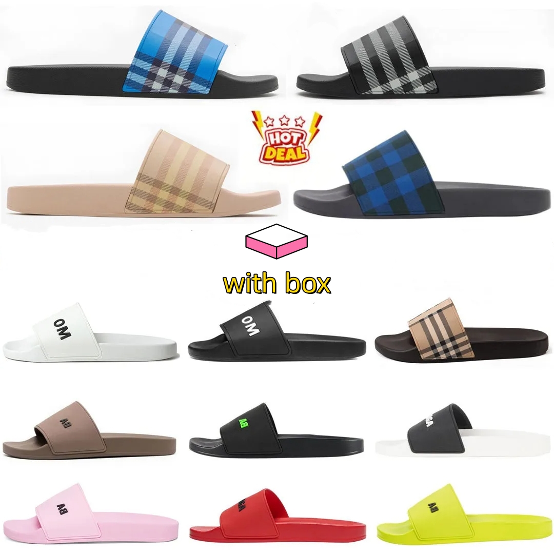 Designer burberres slides for men Summer Beach Slippers Vintage Tartan Slider Men Women High Quality Luxury Sandals Archive Beige Print Embossed Slide