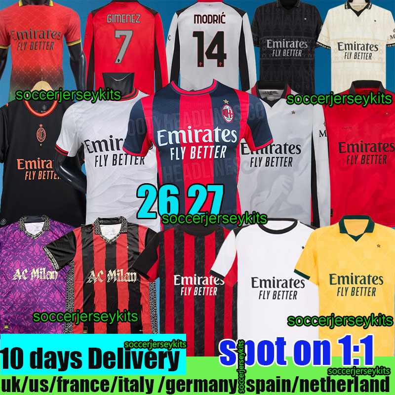 maglia ac milanss soccer jersey 26 27 MODRIC 4TH RAFA LEAO THEO PULISIC 25 26 maglia Player acsoccer MILANjersey 125TH long sleeve WALKER GIMENEZ JOAO FELIX