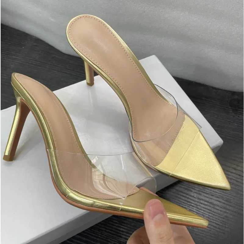 Fashion New Summer Womens High-heeled Sandals Simple Transparent High-heeled Stiletto Pointed Open-toed Mules K260311