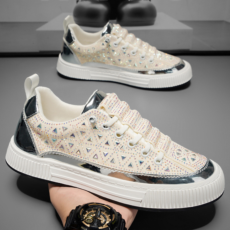 Luxurious Single-heel Luxury Men's Shoes - Bright All-diamond Color Sport And Casual Shoes - Teenage Punk-style Shiny And Fiery Diamond-encrusted