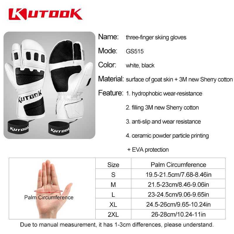 KUTOOK Winter Ski Gloves Goat Skin Thermal Skiing Snow Gloves Snowmobile Mitten Outdoor Snowboard Gloves Waterproof Accessories M260311