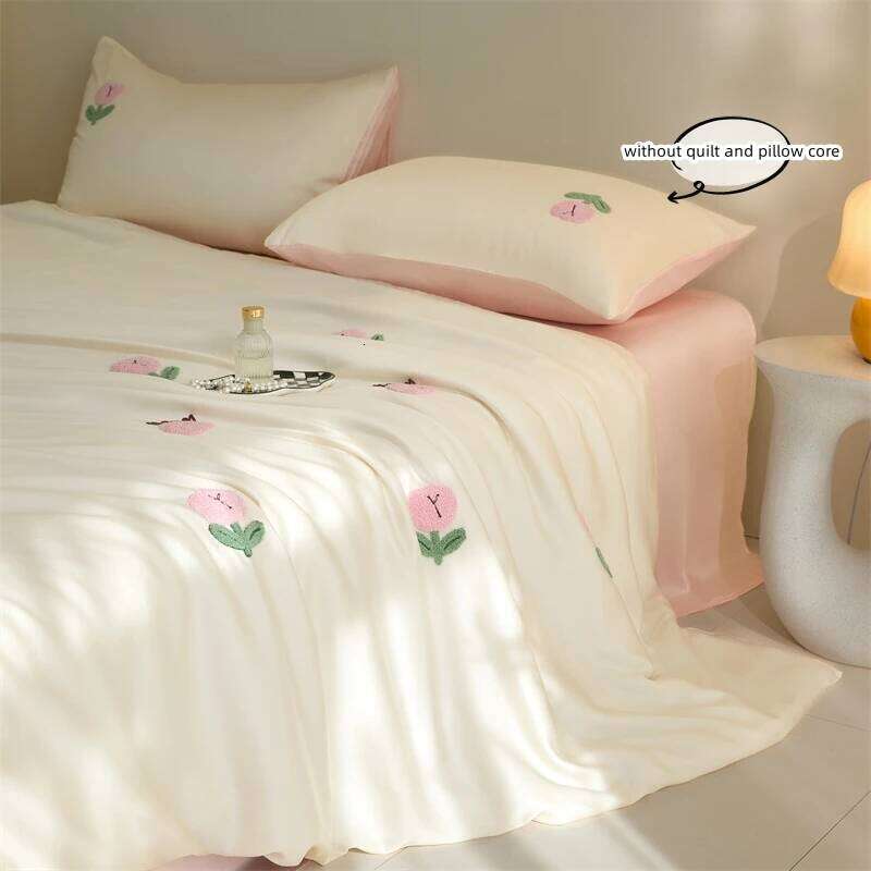 3pcs Embroidered tulips Duvet Set 1*Duvet Cover + 2*Pillowcase, Without Core soft Bedding Set, Soft Comfortable H260311