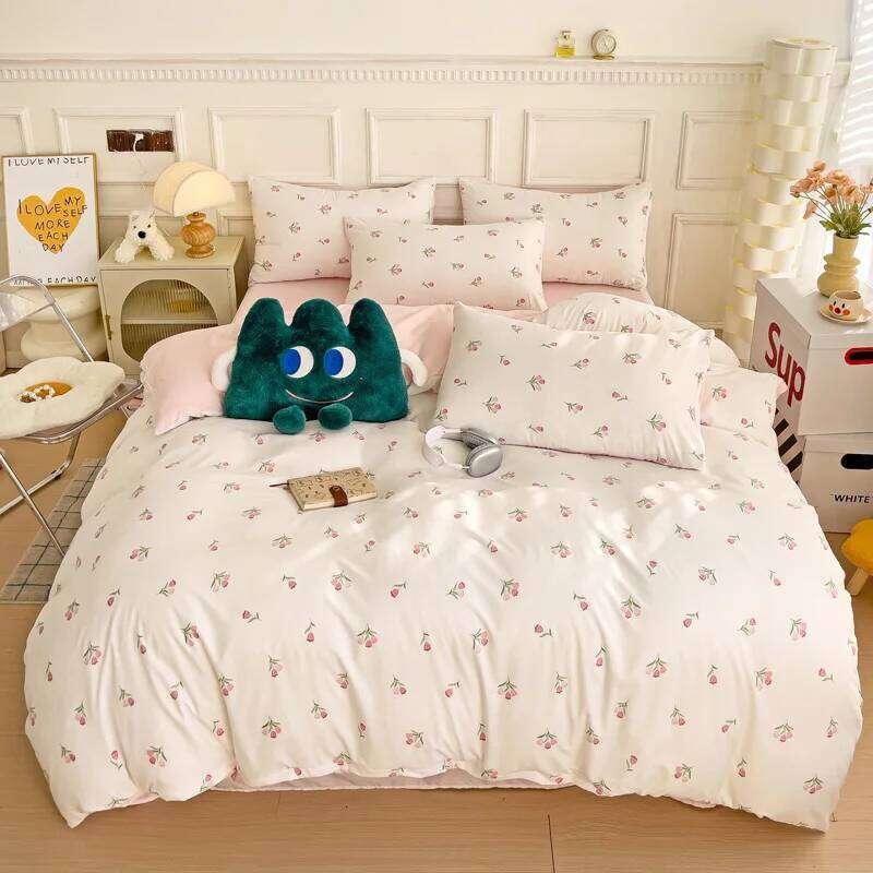 3-piece active printed plant set, one duvet cover and a pair of pillowcases no inner core, suitable for the bedroom H260311