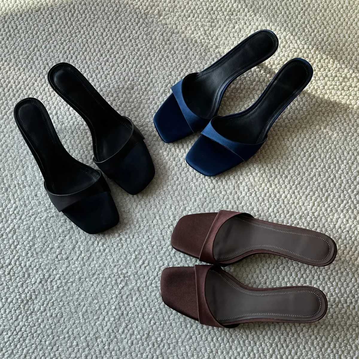 High Heel Sandals 2025 French Style High Heel Cool Slippers Square Head Fine Heel Sandals K260311