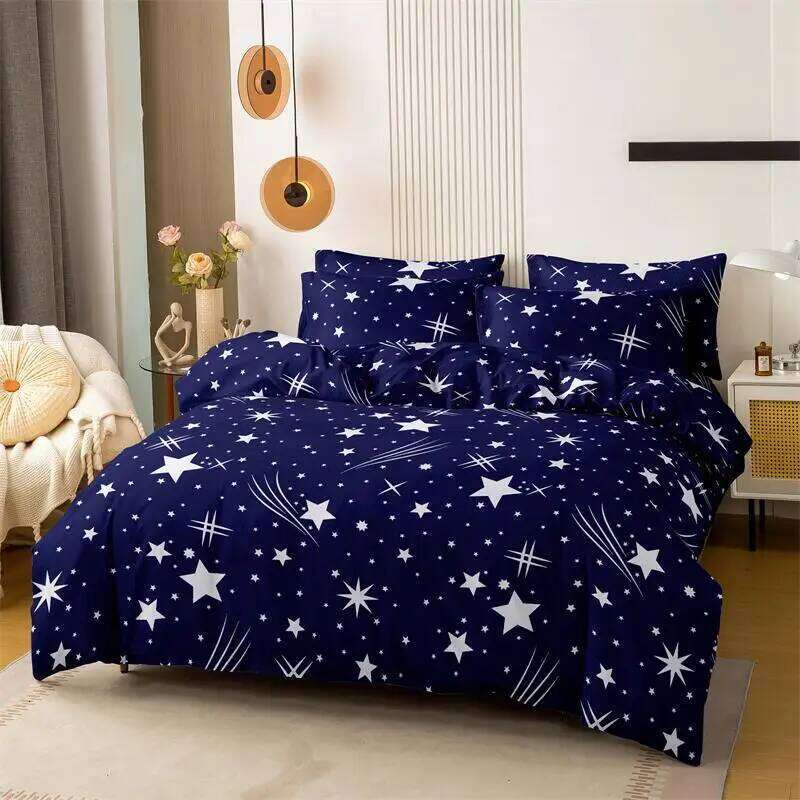 3pcs starry sky Brushed Bedding Queen Size Set Skin Friendly Breathable Simple Duvet Cover Pillowcase H260311