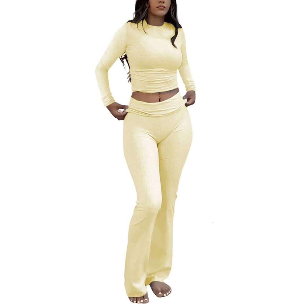 Women's Two-Piece Long-Sleeve Wide-Leg Activewear Casual Home Yoga Coordinated Set 26H0311